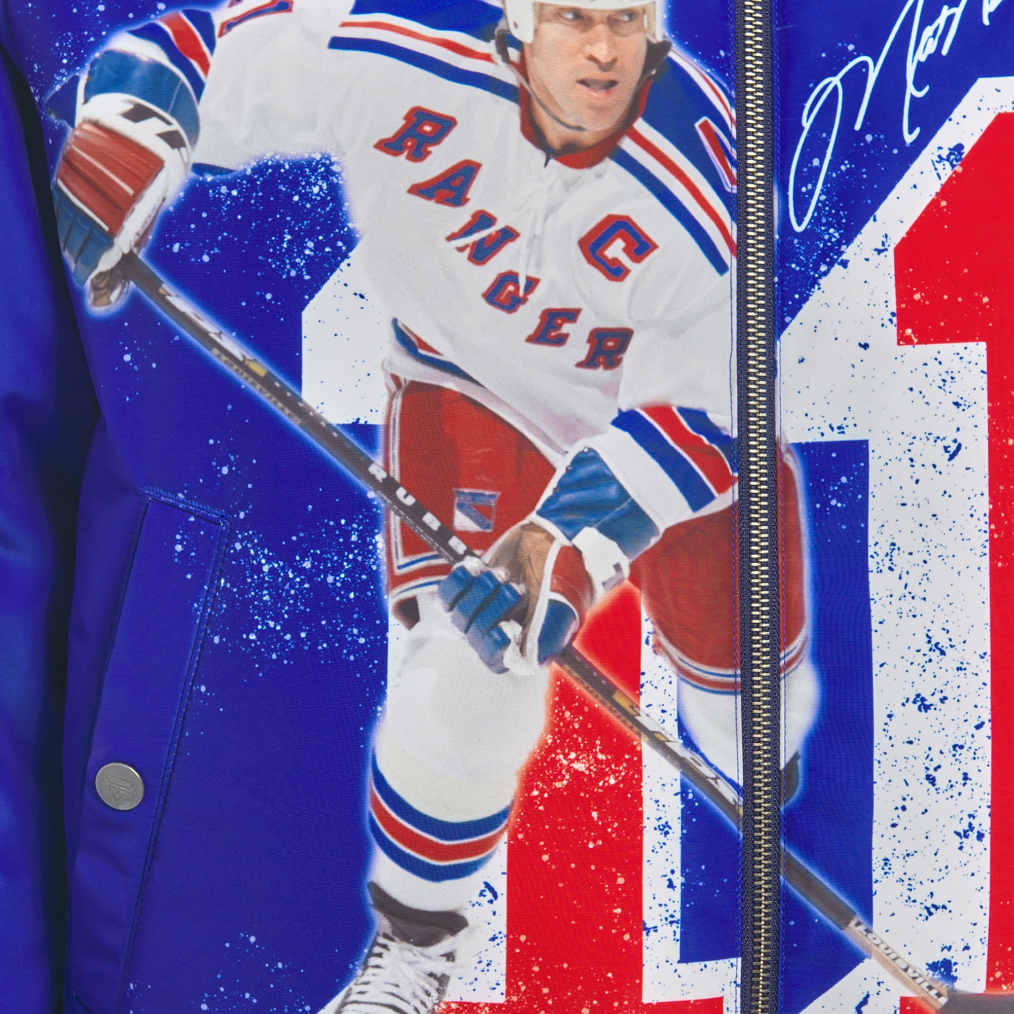 Veste bomber réversible zippée pour homme FE Mark Messier bleu marine/marine des Rangers de New York